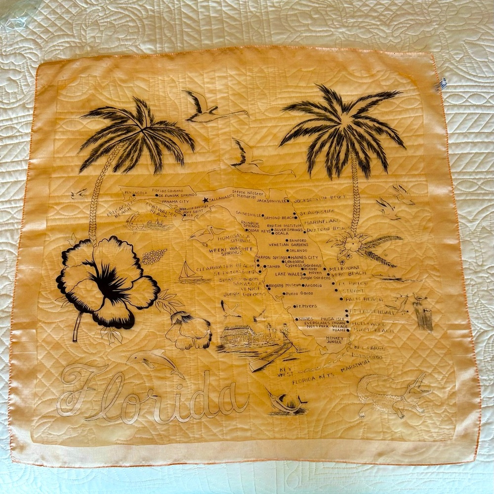 1950’s Vintage Florida scarf, sheer, peach color